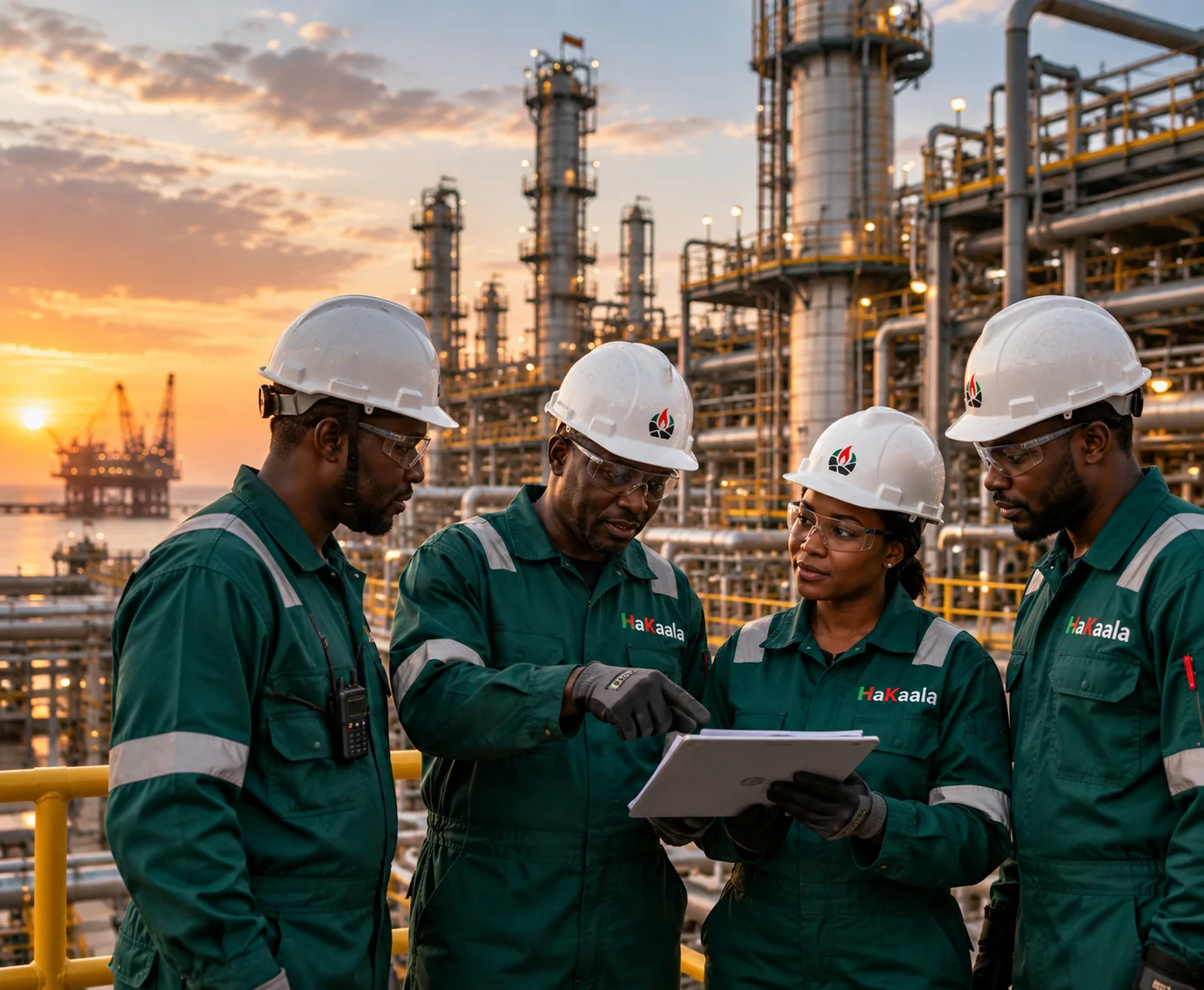 Hakaala engineering team reviewing operations at a refinery