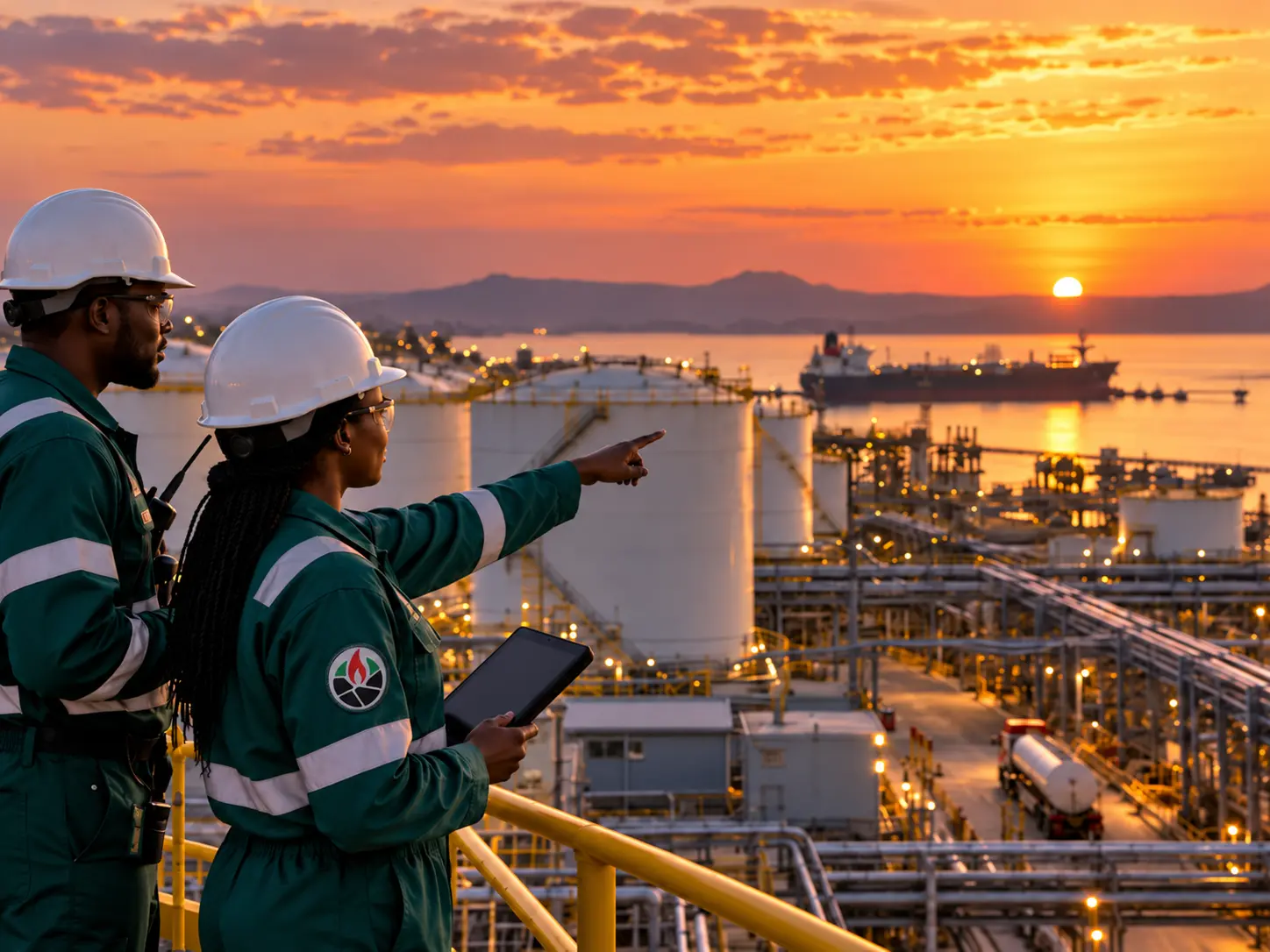 African petroleum operations team and refinery infrastructure