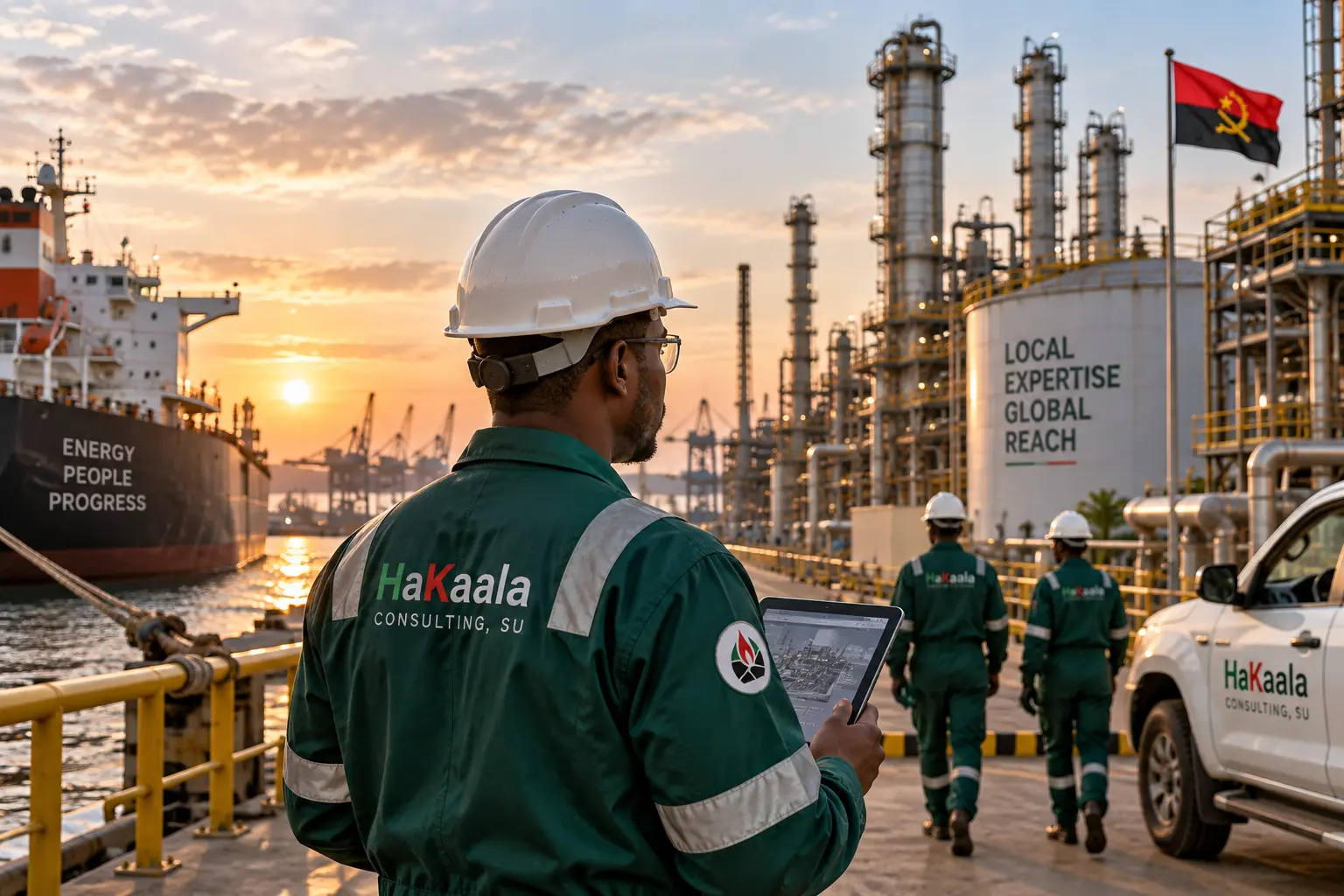 Oil and gas facility and offshore operations at sunset