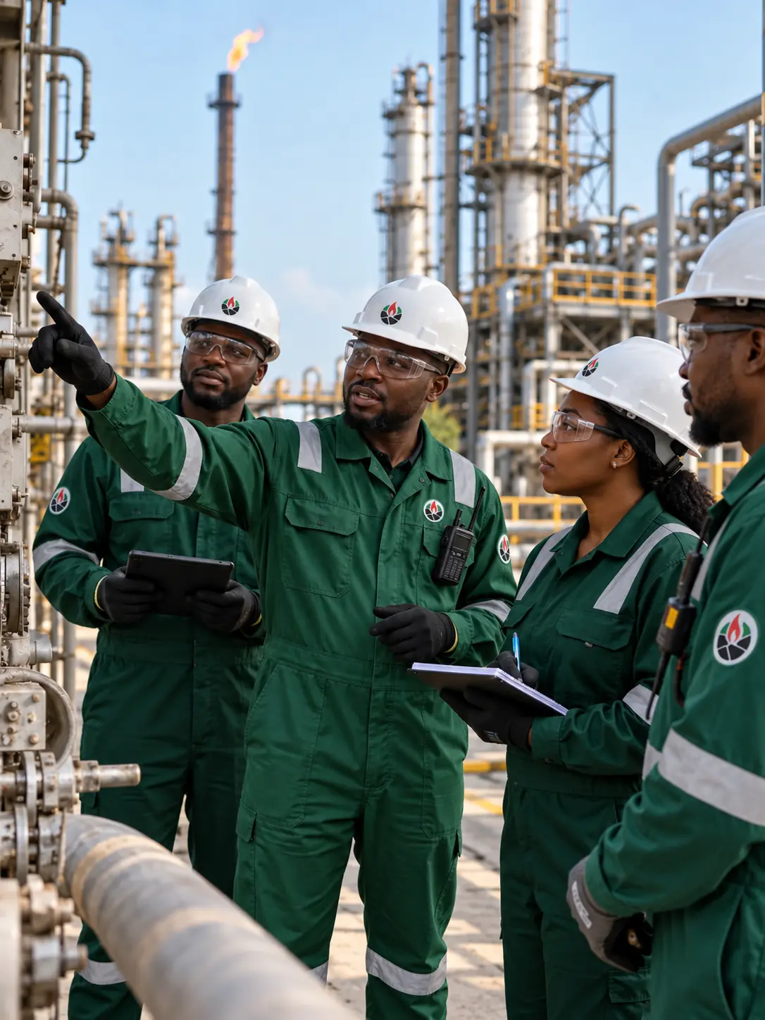 African HSE team conducting a refinery safety inspection