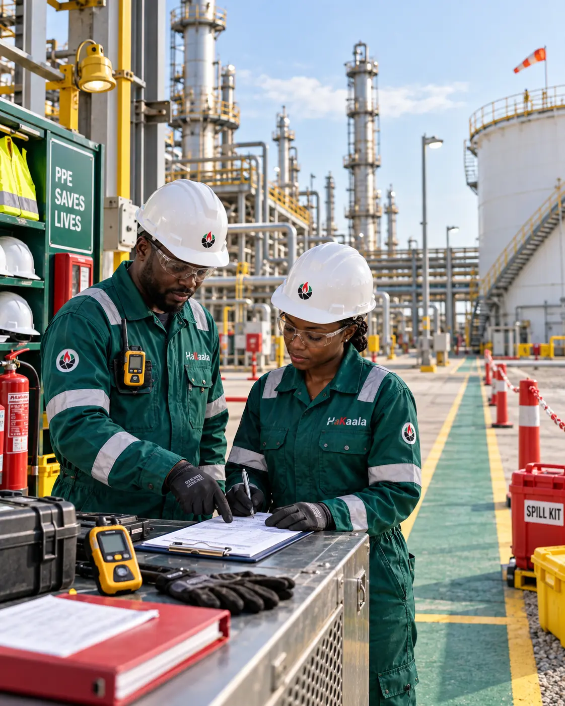 Hakaala HSE safety briefing team at refinery